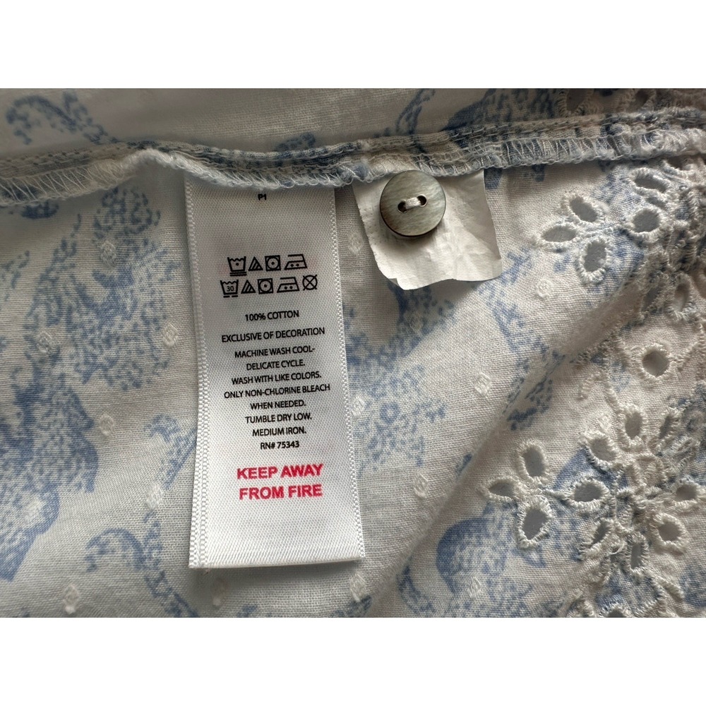 Rachel Ashwell Shabby Chic Blue Toile Smocked Cottagecore Housedress Sz: M (b62) - Picture 4 of 5